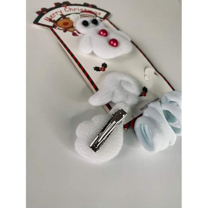 Snowman Hair Clip for Kids, White, with Christmas Design, 6 Pieces Hair Clips and Bows, Polyester with Red Buttons and Festive Ornaments - Image 2